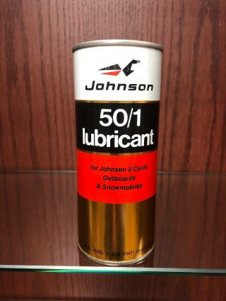 Vintage.  Johnson Outboard 50/1.  2 Cycle Oil Lubricant Can.  Full.  Does Not Leak
