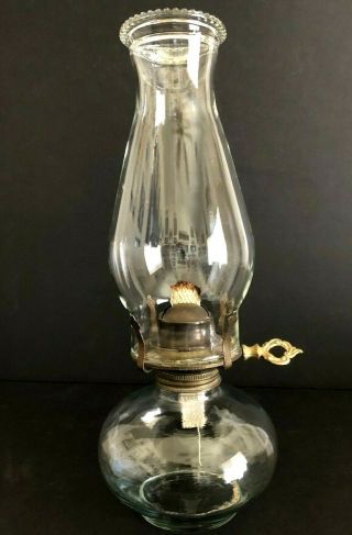 Vintage Clear Glass Oil Lamp With Chimney 12.  75 " Tall