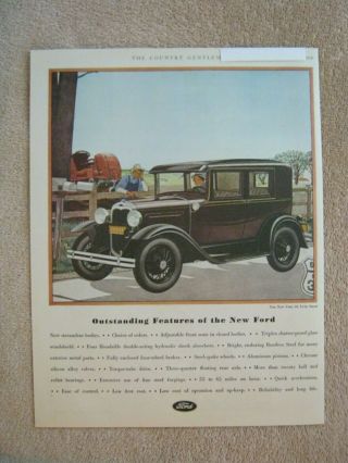 Vintage 1930 Ford Brown Deluxe 4 - Door Sedan Car Country Farm Art Print Ad