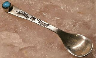 Vintage Navajo Sterling Turquoise Small Silver Spoon Salt 2 1/4 "