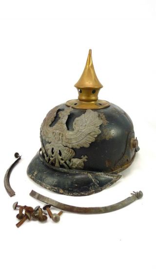 Wwi Imperial German Prussian Pickelhaube Leather Army Helmet Parts / Restoration