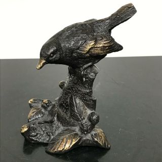 Vtg Bronze Bird Perched On Branch Fine Art Statue Sculpture Figurine 5”