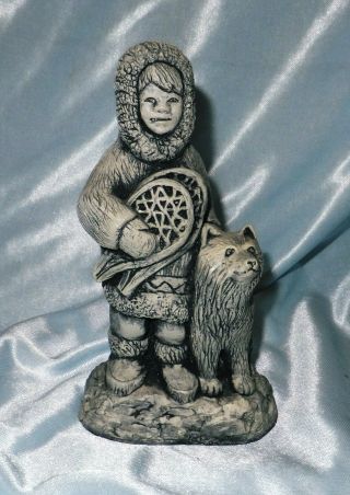 Glacial Ice Age Sculpture Eskimo Boy With Snowshoes And Dog For A.  C.  E.  Alaska
