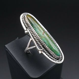 Vintage Navajo Sterling Silver Green Turquoise Rope Long Ring Size 9.  75 Rs2543
