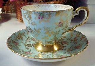 Vintage Green & Gold Chintz Royal Chelsea Tea Cup And Saucer Set