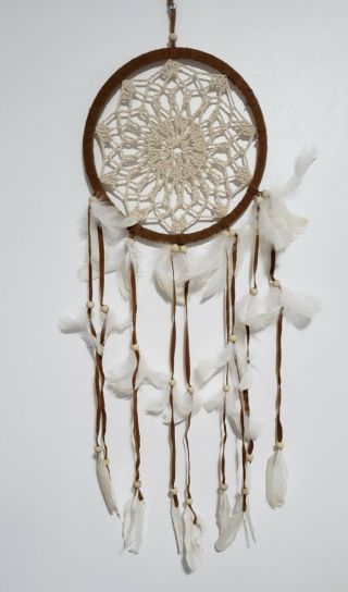 Hand Knit White Feathers Dream Catcher Home Decoration Ornament