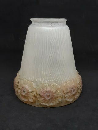 Vintage Embossed Reversed Painted Flowers Frosted Glass Lamp Light Shade Yellow