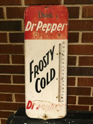 Vintage 1950s Dr.  Pepper 26 " X 9 1/2 " Metal Thermometer Frosty Cold