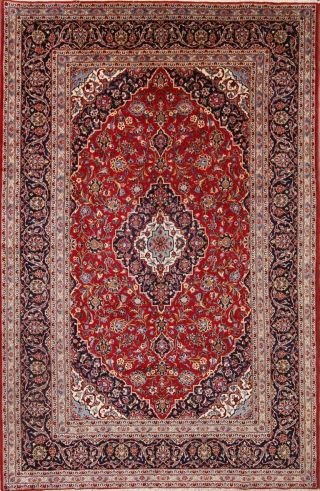 Vintage 8x12 Kaashan Persian Oriental Area Rug 100 Wool Red Floral Hand Knotted