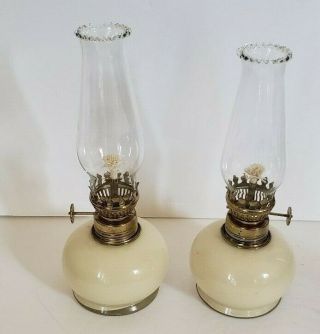 Vintage Set Of 2 Mini Glass Oil Lanterns Made In Italy Ivory Cream Color 8.  5 " T