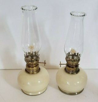 Vintage Set of 2 Mini Glass Oil Lanterns Made in Italy Ivory Cream Color 8.  5 