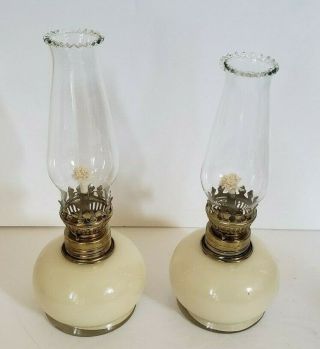 Vintage Set of 2 Mini Glass Oil Lanterns Made in Italy Ivory Cream Color 8.  5 