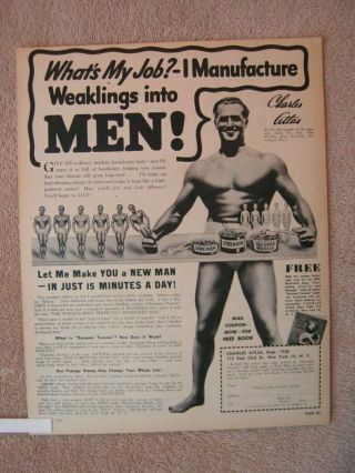 Vintage 1945 Charles Atlas Man Manufacture Weaklings Into Men Print Ad
