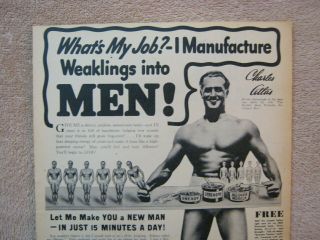 Vintage 1945 Charles Atlas Man Manufacture Weaklings into Men Print Ad 2