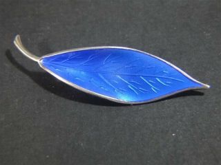 Vintage D - A David Andersen Norway Blue Enamel Sterling Leaf Brooch Pin