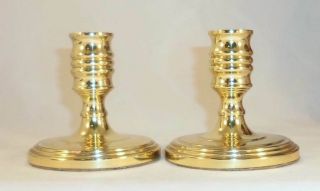 Pair Vintage 3 " Baldwin Brass Console Candlestick Holders Round Base Short Stem
