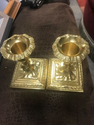 Vintage Hosley Solid Brass Candle Stick Holders Bs - 52401 4” Tall 3” Square