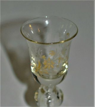 Antique English Wine Glass Engraved Gilded Flowers 17th Century
