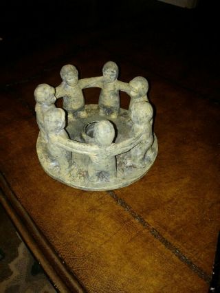 Large 8 " Mexico Circle Of (7) Friends Folk Art Pottery Unity Candle Holder