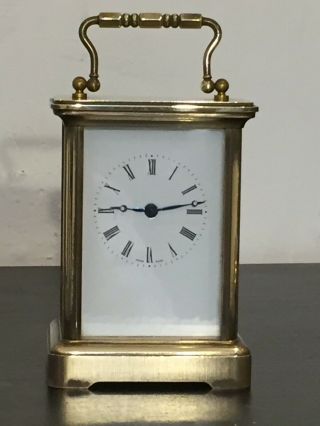 Vintage 1930’s Swiss Solid Brass Carriage Clock With German Quartz Movement