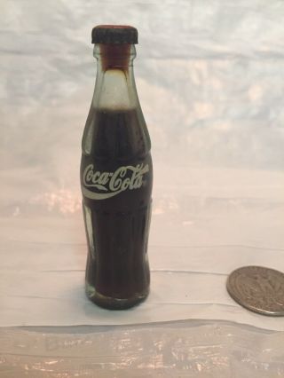 Vintage Antique Mini Coca - Cola Bottle Glass 3 " Liquid - Filled Mini Coke Bottle