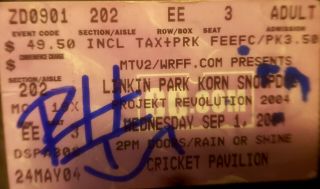 Korn Linkin Park 2004 Signed Ticket Stub Proof Jonathan Davis Chester Bennington