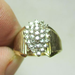 Vintage Mid - Century Modern 10k Gold Diamond Cocktail Ring - 0.  25 Cts - Size 7.  5