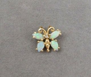 Vintage 14k Yellow Gold Opal & Diamond Accent Butterfly Slide Pendant Or Charm