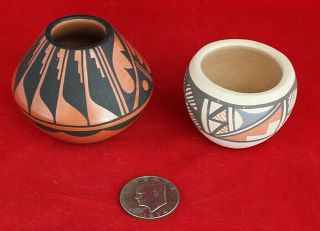 (2) Vintage Native Indian Pueblo Jemez Pottery Vases Pots Signed Loretto & Toya