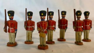 Wonderful Vintage Set Of 7 Miniature Erzgebirge Style Wood Soldiers - As Found