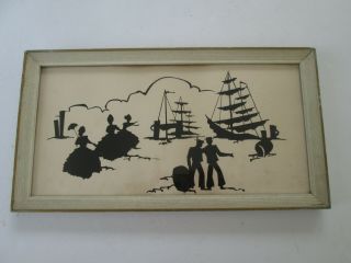 Vintage Reliance Silhouette Picture Victorian Scene People Ships Seascape 3956