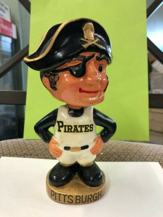 Vintage Pittsburgh Pirates Mascot Gold Round Base Bobblehead Nodder 1960 
