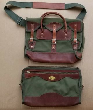 2 Vintage Gokeys Orvis Canvas Leather Hunting Travel Duffle Bag Battenkill Green