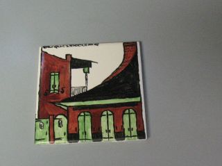 Great Rare Signed Jacques Declercq Painted Ceramic Tile,  French Quarter Houses