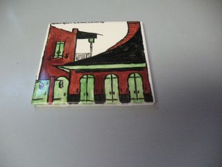 Great Rare Signed Jacques DeClercq Painted Ceramic Tile,  FRENCH QUARTER HOUSES 3