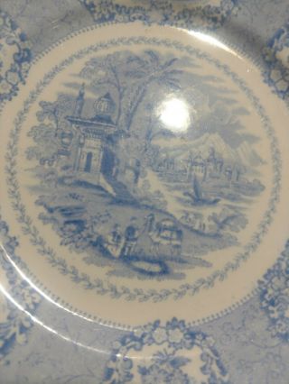 Blue / White Transferware,  Ironstone 1850 ' s Plate Ridgeway China,  8 