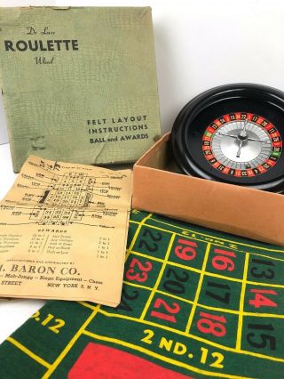 Baron Vintage 8 " Casino Roulette Wheel Felt Mat Ball Chips Home Gaming Gambling