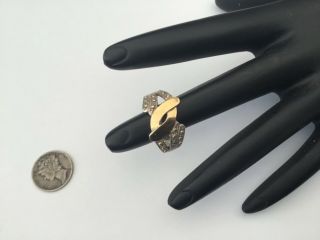 Vintage 950 Sterling Silver & 18k Gold Unisex Ring,  Size 9.  5,  4.  1 Grams