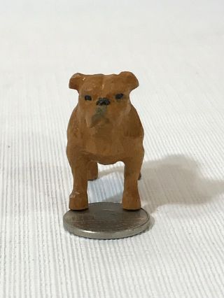 Miniature Antique Carved Wood Folk Art Bulldog 1 7/8 " L X1 3/8 " H Figurine