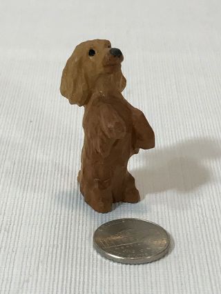 Miniature Antique Carved Wood Folk Art Begging Spaniel Dog Figurine 2 " H