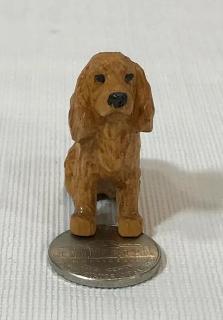 Miniature Antique Carved Wood Folk Art Cocker Spaniel Dog 1 3/8 " H Figurine