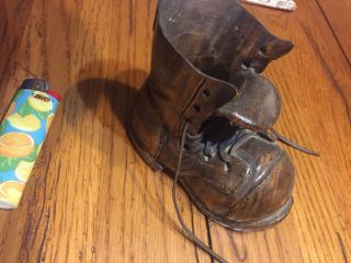 Unique 1990 Hand Carved Wood Folk Art Shoe Very Detailed Boot.  Hobo.  Signed