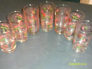 Set Of 7 Vintage Crystal Brand Drinking Glasses Flower Strip Pattern