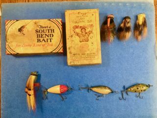 5 Antique,  Vintage South Bend Fly Fishing Lures -,  2 Boxes,