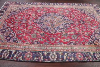 Antique Evenly Worn Traditional Floral Red Kashmar Area Rug Hand - Knotted 6 