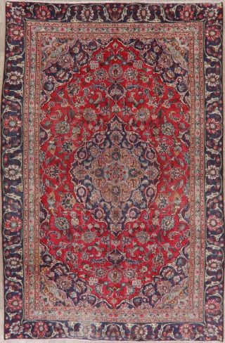 ANTIQUE EVENLY WORN TRADITIONAL FLORAL RED KASHMAR AREA RUG HAND - KNOTTED 6 ' X9 ' 2