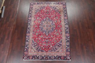 ANTIQUE EVENLY WORN TRADITIONAL FLORAL RED KASHMAR AREA RUG HAND - KNOTTED 6 ' X9 ' 3