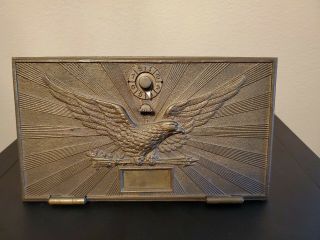 Vintage Antique Brass Us Post Office Mail Box Door & Bracket Early War Eagle
