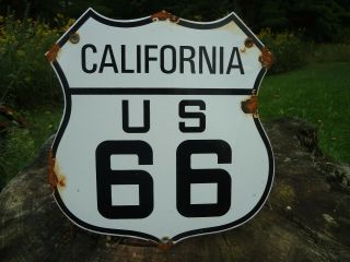 Vintage Old California U.  S.  Route 66 Porcelain Road Sign Highway Sign