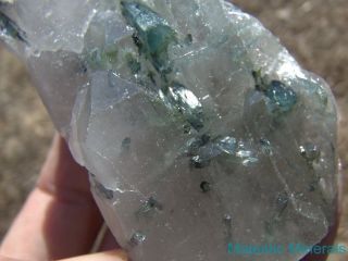 Gemmy Blue Tourmaline Crystals In Large Clear Quartz Crystal Point_brazil